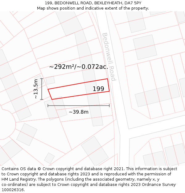 199, BEDONWELL ROAD, BEXLEYHEATH, DA7 5PY: Plot and title map