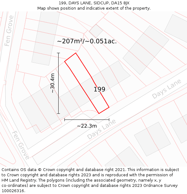 199, DAYS LANE, SIDCUP, DA15 8JX: Plot and title map