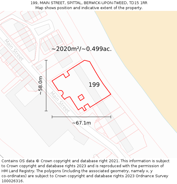 199, MAIN STREET, SPITTAL, BERWICK-UPON-TWEED, TD15 1RR: Plot and title map