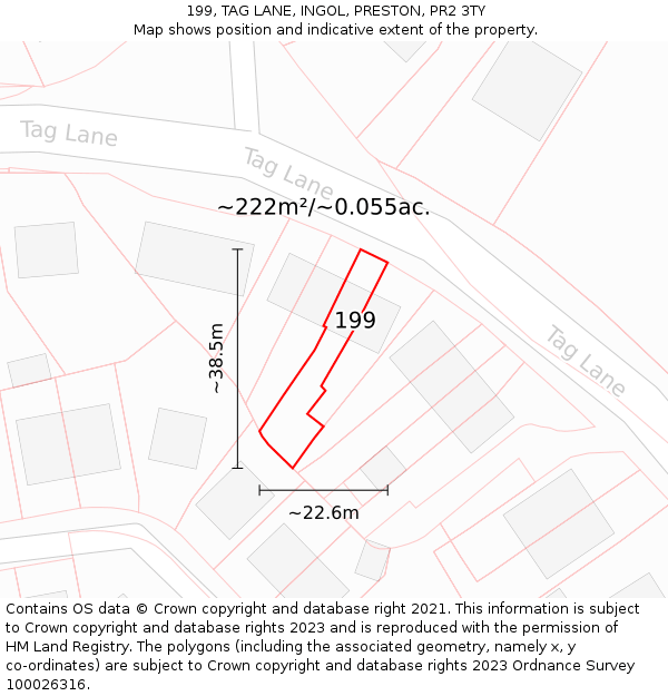 199, TAG LANE, INGOL, PRESTON, PR2 3TY: Plot and title map