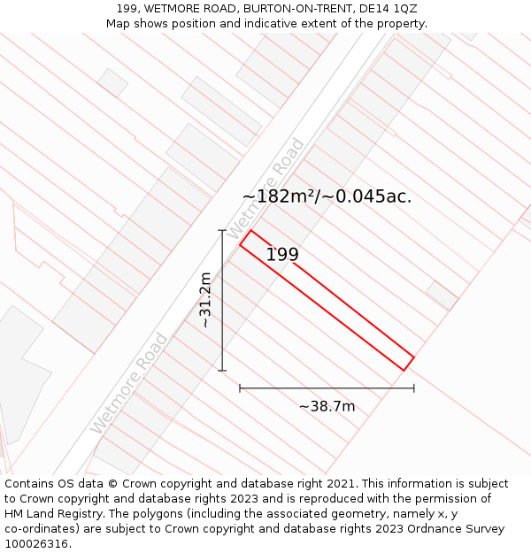 199, WETMORE ROAD, BURTON-ON-TRENT, DE14 1QZ: Plot and title map