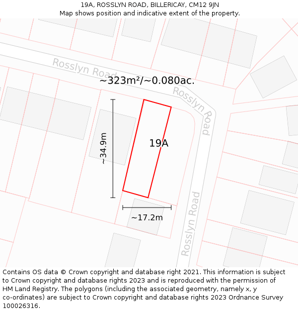19A, ROSSLYN ROAD, BILLERICAY, CM12 9JN: Plot and title map