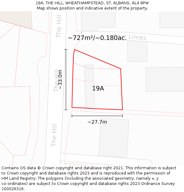 19A, THE HILL, WHEATHAMPSTEAD, ST. ALBANS, AL4 8PW: Plot and title map
