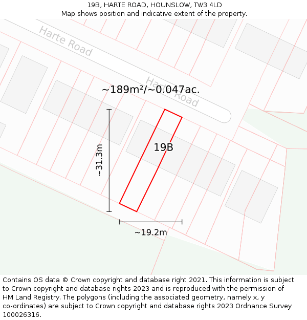 19B, HARTE ROAD, HOUNSLOW, TW3 4LD: Plot and title map