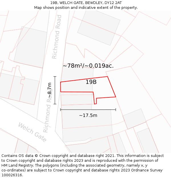 19B, WELCH GATE, BEWDLEY, DY12 2AT: Plot and title map