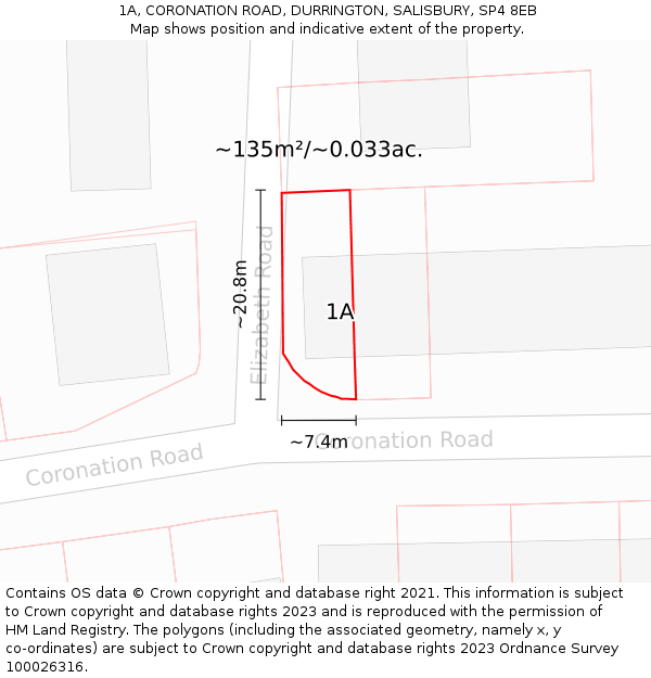 1A, CORONATION ROAD, DURRINGTON, SALISBURY, SP4 8EB: Plot and title map