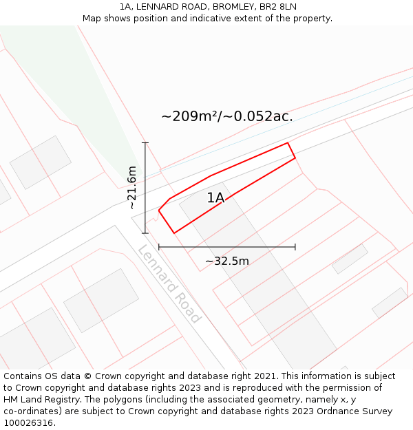 1A, LENNARD ROAD, BROMLEY, BR2 8LN: Plot and title map
