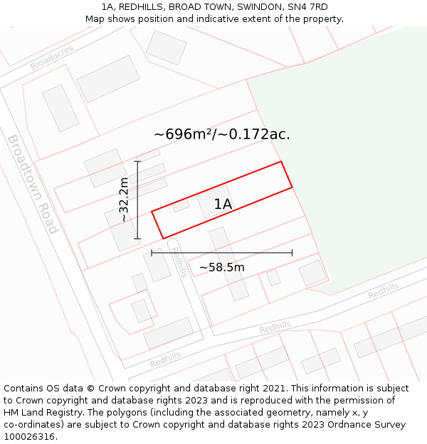 1A, REDHILLS, BROAD TOWN, SWINDON, SN4 7RD: Plot and title map