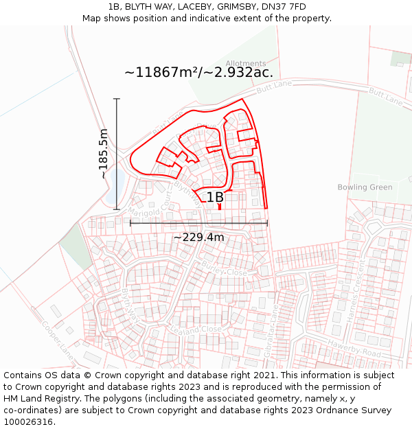 1B, BLYTH WAY, LACEBY, GRIMSBY, DN37 7FD: Plot and title map