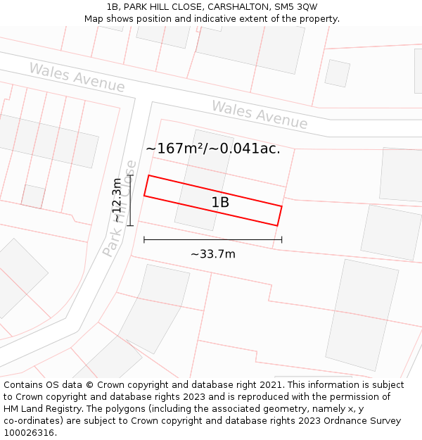 1B, PARK HILL CLOSE, CARSHALTON, SM5 3QW: Plot and title map