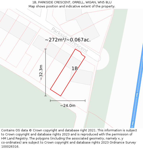 1B, PARKSIDE CRESCENT, ORRELL, WIGAN, WN5 8LU: Plot and title map