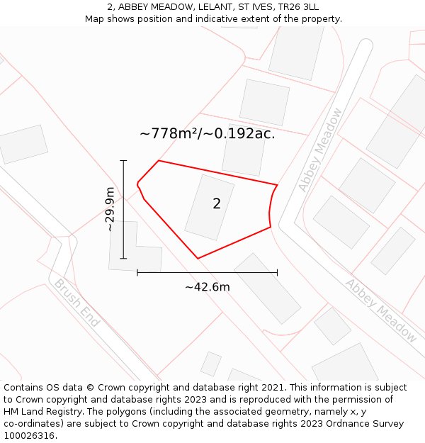 2, ABBEY MEADOW, LELANT, ST IVES, TR26 3LL: Plot and title map