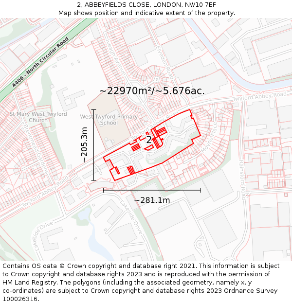 2, ABBEYFIELDS CLOSE, LONDON, NW10 7EF: Plot and title map