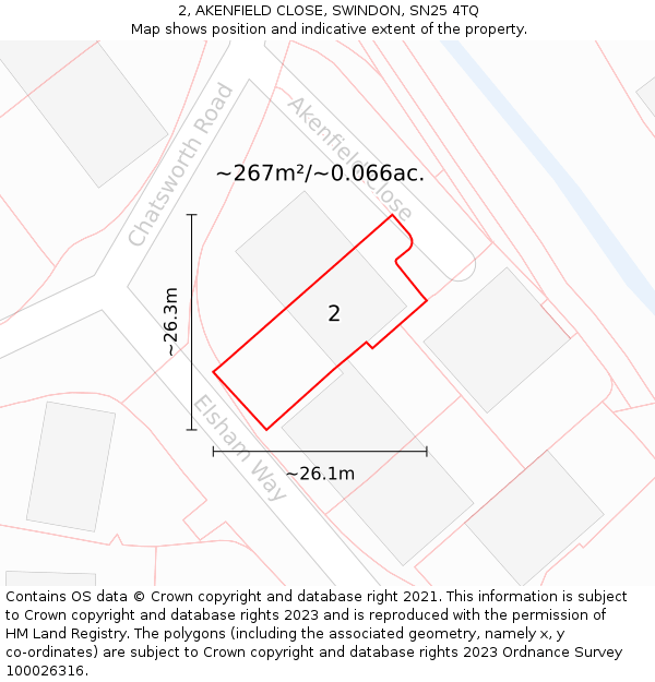 2, AKENFIELD CLOSE, SWINDON, SN25 4TQ: Plot and title map