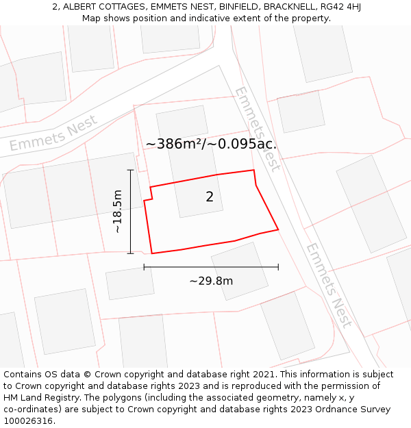 2, ALBERT COTTAGES, EMMETS NEST, BINFIELD, BRACKNELL, RG42 4HJ: Plot and title map