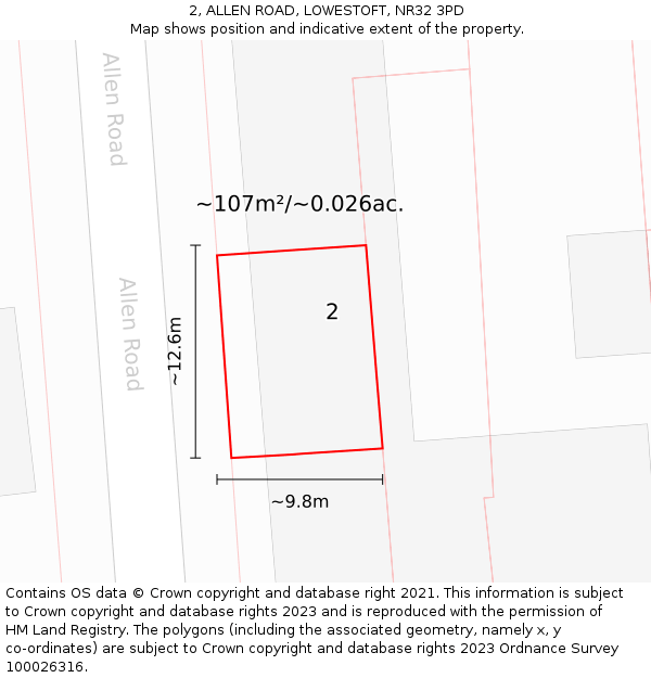 2, ALLEN ROAD, LOWESTOFT, NR32 3PD: Plot and title map