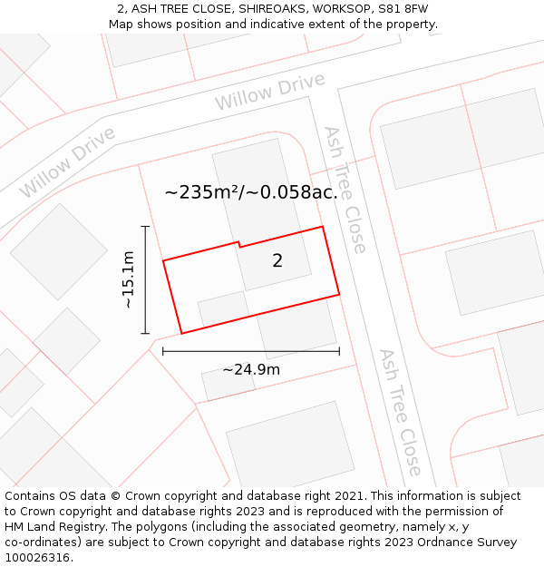 2, ASH TREE CLOSE, SHIREOAKS, WORKSOP, S81 8FW: Plot and title map