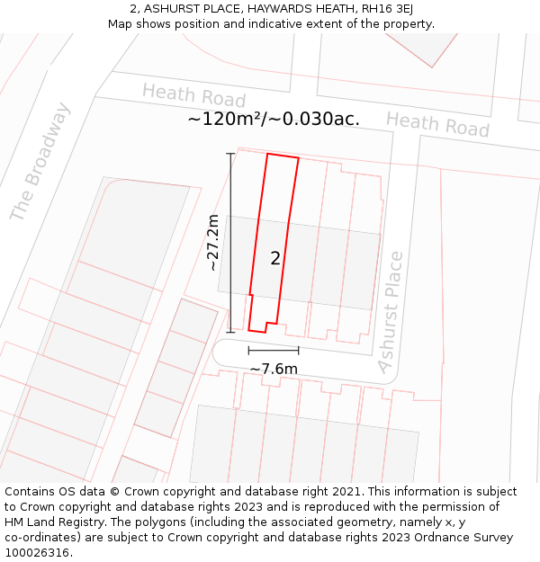 2, ASHURST PLACE, HAYWARDS HEATH, RH16 3EJ: Plot and title map