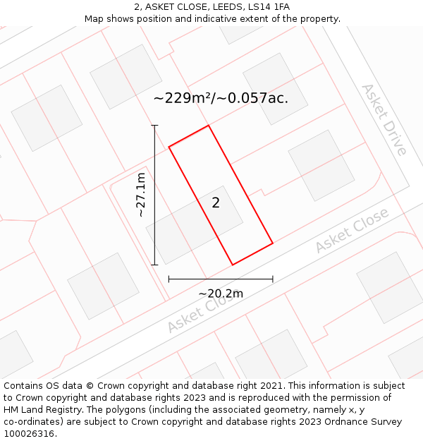 2, ASKET CLOSE, LEEDS, LS14 1FA: Plot and title map