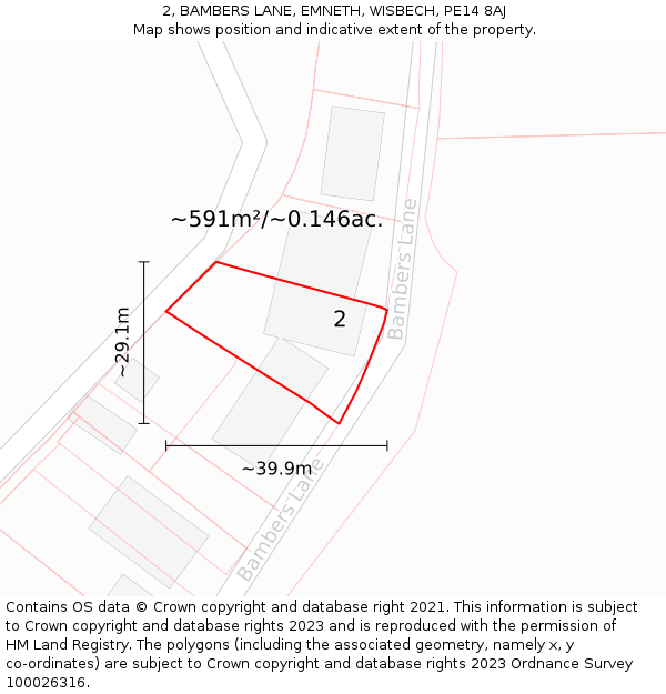 2, BAMBERS LANE, EMNETH, WISBECH, PE14 8AJ: Plot and title map