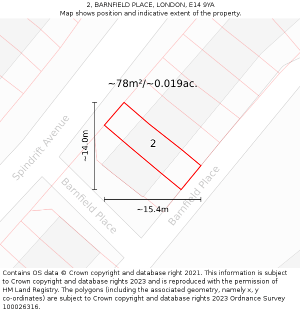 2, BARNFIELD PLACE, LONDON, E14 9YA: Plot and title map