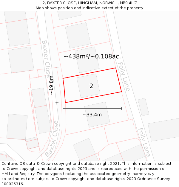 2, BAXTER CLOSE, HINGHAM, NORWICH, NR9 4HZ: Plot and title map