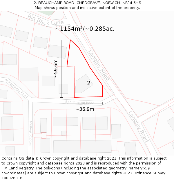 2, BEAUCHAMP ROAD, CHEDGRAVE, NORWICH, NR14 6HS: Plot and title map