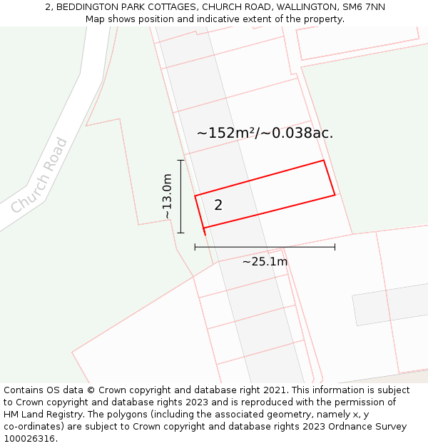 2, BEDDINGTON PARK COTTAGES, CHURCH ROAD, WALLINGTON, SM6 7NN: Plot and title map