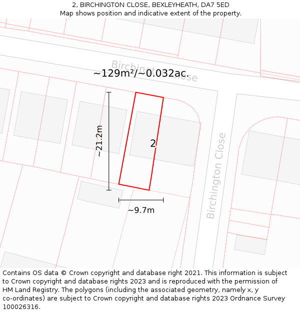 2, BIRCHINGTON CLOSE, BEXLEYHEATH, DA7 5ED: Plot and title map
