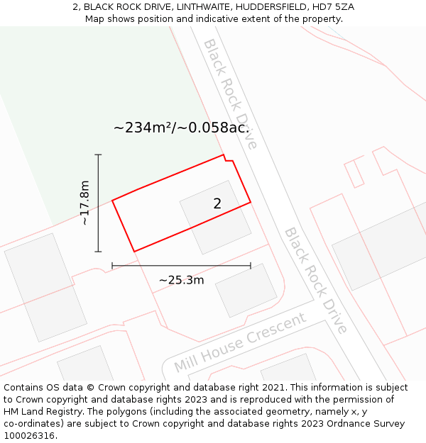 2, BLACK ROCK DRIVE, LINTHWAITE, HUDDERSFIELD, HD7 5ZA: Plot and title map