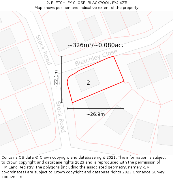 2, BLETCHLEY CLOSE, BLACKPOOL, FY4 4ZB: Plot and title map