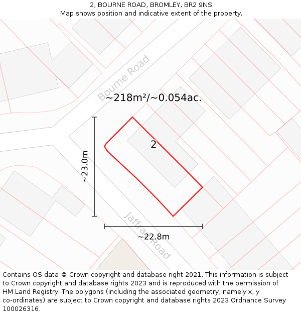 2, BOURNE ROAD, BROMLEY, BR2 9NS: Plot and title map