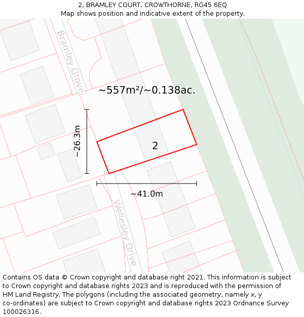 2, BRAMLEY COURT, CROWTHORNE, RG45 6EQ: Plot and title map