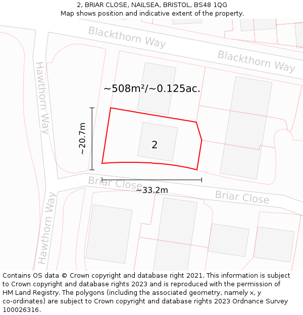 2, BRIAR CLOSE, NAILSEA, BRISTOL, BS48 1QG: Plot and title map