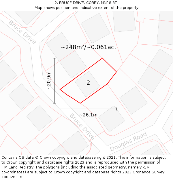 2, BRUCE DRIVE, CORBY, NN18 8TL: Plot and title map