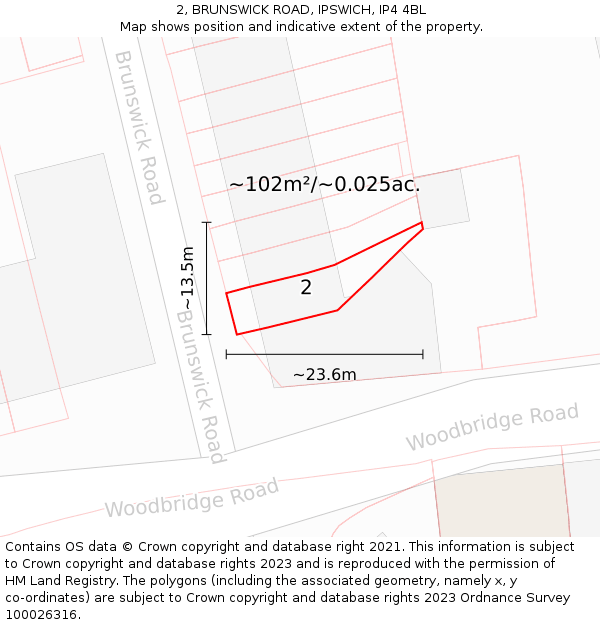 2, BRUNSWICK ROAD, IPSWICH, IP4 4BL: Plot and title map