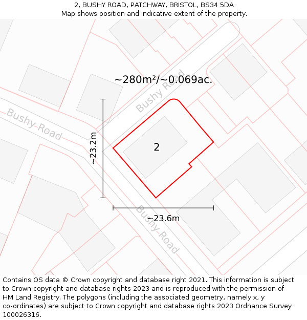 2, BUSHY ROAD, PATCHWAY, BRISTOL, BS34 5DA: Plot and title map