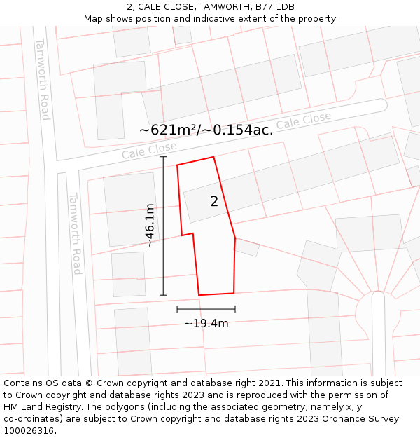 2, CALE CLOSE, TAMWORTH, B77 1DB: Plot and title map