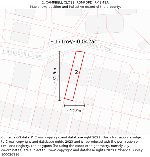 2, CAMPBELL CLOSE, ROMFORD, RM1 4SA: Plot and title map