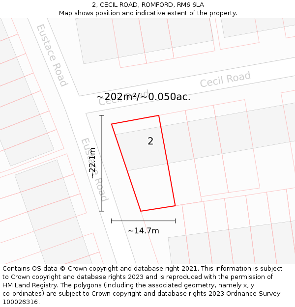 2, CECIL ROAD, ROMFORD, RM6 6LA: Plot and title map