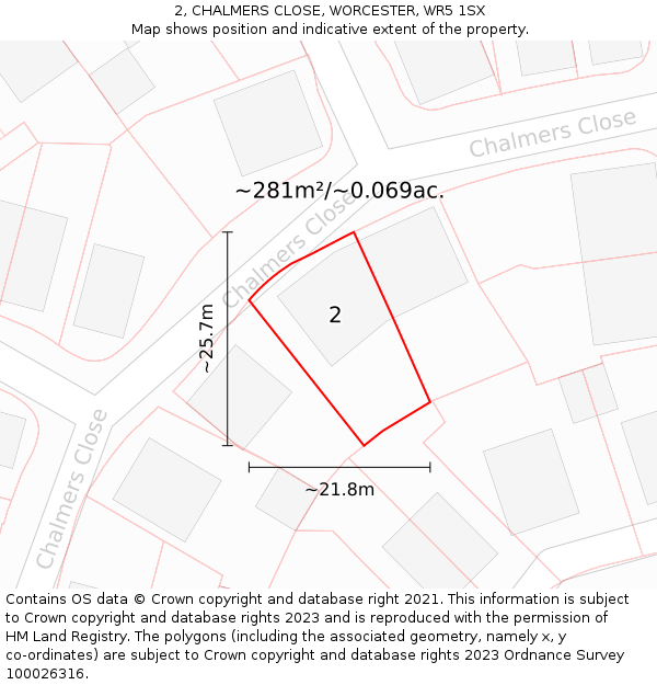 2, CHALMERS CLOSE, WORCESTER, WR5 1SX: Plot and title map