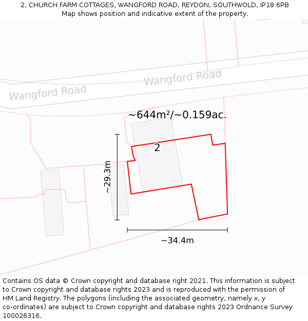 2, CHURCH FARM COTTAGES, WANGFORD ROAD, REYDON, SOUTHWOLD, IP18 6PB: Plot and title map