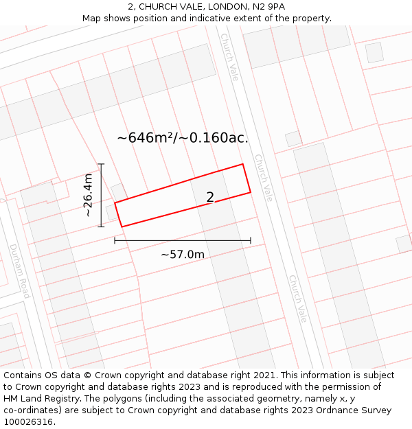 2, CHURCH VALE, LONDON, N2 9PA: Plot and title map