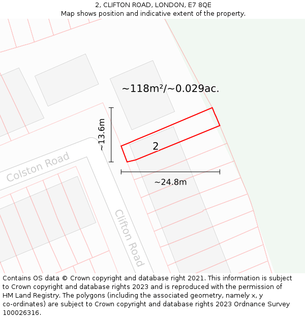 2, CLIFTON ROAD, LONDON, E7 8QE: Plot and title map