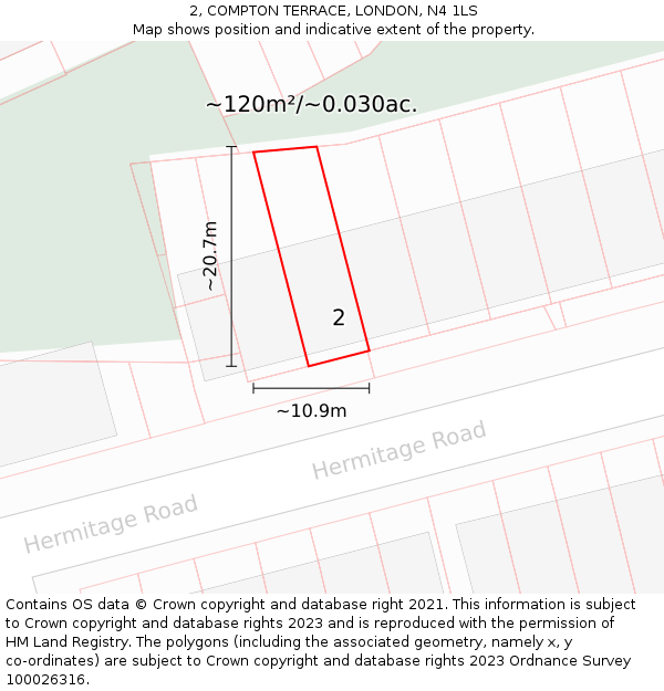 2, COMPTON TERRACE, LONDON, N4 1LS: Plot and title map