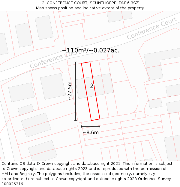 2, CONFERENCE COURT, SCUNTHORPE, DN16 3SZ: Plot and title map