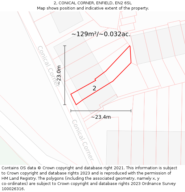 2, CONICAL CORNER, ENFIELD, EN2 6SL: Plot and title map