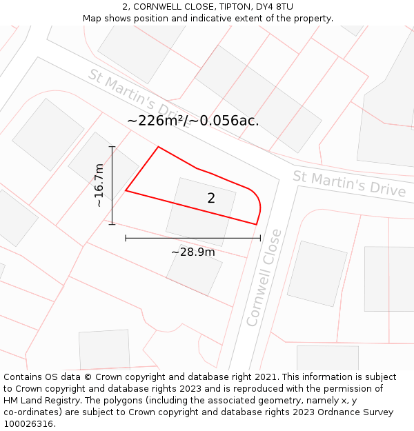 2, CORNWELL CLOSE, TIPTON, DY4 8TU: Plot and title map