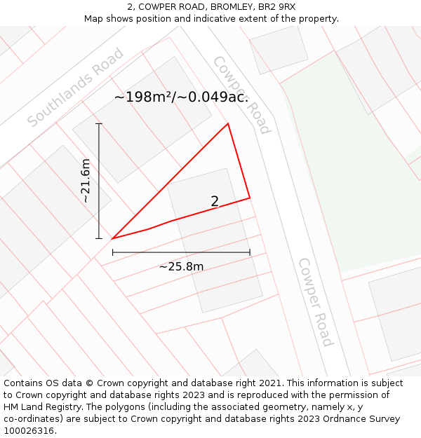 2, COWPER ROAD, BROMLEY, BR2 9RX: Plot and title map