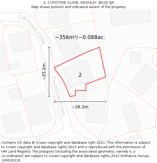 2, CUPSTONE CLOSE, KEIGHLEY, BD20 5JA: Plot and title map